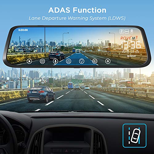 Rove M3 Streaming Mirror Dashboard Camera, FHD 1080p Front and Rear View 9.66 Inch Touch Screen Monitor Dual Lens Dash Cam with Built in Backup Camera, GPS Player, Parking G-Sensor, Motion Detection