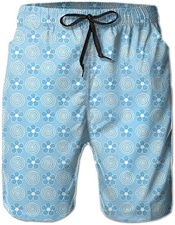Vdha Summer Mens Board Short Blue Flowers Printed Elastic Waist With Pockets Swimwear Casual Shorts Boys Beach Boardshort L