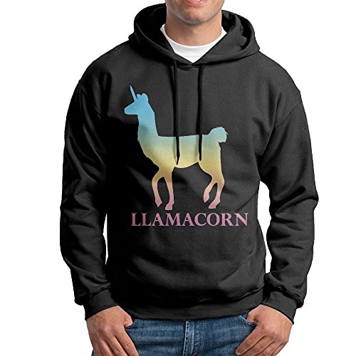 ZhiqianDF Rainbow Llamacorn Men's Pullover EcoSmart Fleece Hooded Sweatshirt Black L