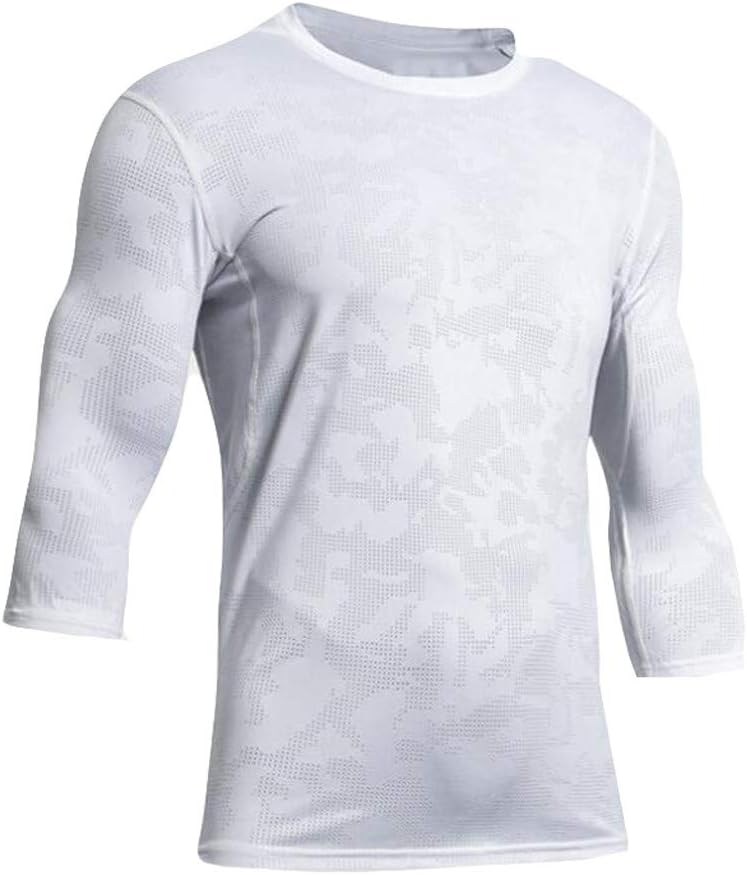 Mens Casual Top Slim Fit Patchwork Button 3/4 Sleeve O-Neck T-Shirt Jumper