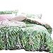 Wake In Cloud - Botanical Duvet Cover Set, Sateen Cotton Bedding, Tropical Green Plant Tree Leaves Pattern Printed, Pink on Reverse, Zipper Closure (3pcs, Queen Size)