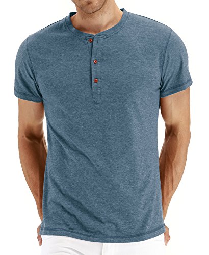 Mr.Zhang Men s Casual Slim Fit Short Sleeve Henley T-shirts Cotton Shirts VG-Blue-US S