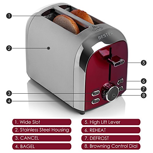 image for Toasters, BESTEK 2-Slice Toaster Stainless Steel Digital Display with 
