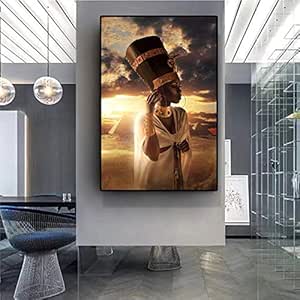 Pintura al óleo de la puesta del sol de la mujer africana desnuda negra