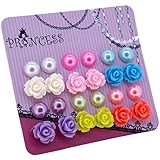 Color 8mm Faux Pearl and Rose Flower Magnetic Stud Earrings for Teen Girls Kids Womens