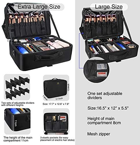 Relavel Makeup Train Case Travel Makeup Bag Cosmetic Organizer Extra Large Capacity Makeup Case with Adjustable Shoulder Strap and Dual Set of Adjustable Dividers (Extra Large Black) 2 Relavel Makeup Train Case Travel Makeup Bag Cosmetic Organizer Extra Large Capacity Makeup Case with Adjustable Shoulder Strap and Dual Set of Adjustable Dividers (Extra Large Black)