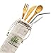 Natural Bamboo To Go Travel Cutlery Set- Washable Reusable Utensils, 7.5 inch Bamboo Spoon Fork Knife with Metal Straw, Cleaning Brush Carry Pouch, Eco-Friendly Camping Flatware Kit