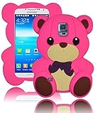 Bastex 3D Character Silicone Case for Samsung Galaxy S5 i9600 - Hot Pink Teddy Bear with Bow