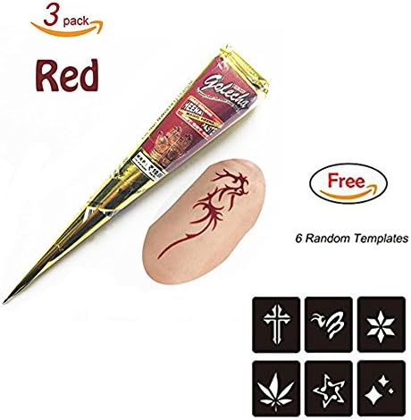 Temporary India Tattoo Kit, Pack of 3 Red Paste Cone Indian Body Art Painting Drawing