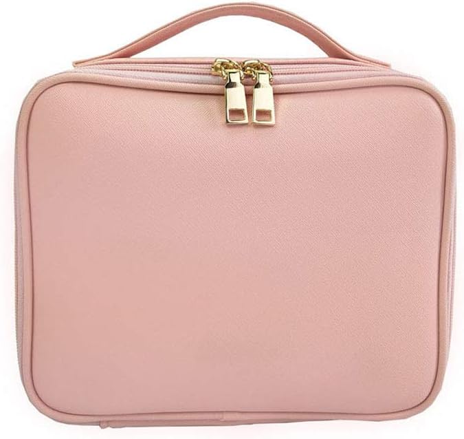 Travel Makeup Bag Portable Cosmetic Bag for Women Travel Makeup Cosmetic Case Organizer Mini Makeup Train Case for Cosmetics Makeup Brush Toiletry Jewelry Digital Accessories (Pink)
