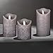 Kitch Aroma Set of 3 Assorted Grey/Brown/Black flameless Candles 3 x 4/5/6inch Battery Operated LED Pillar Candles with Moving Flame for Halloween Thanksgiving Christmas Home Decor