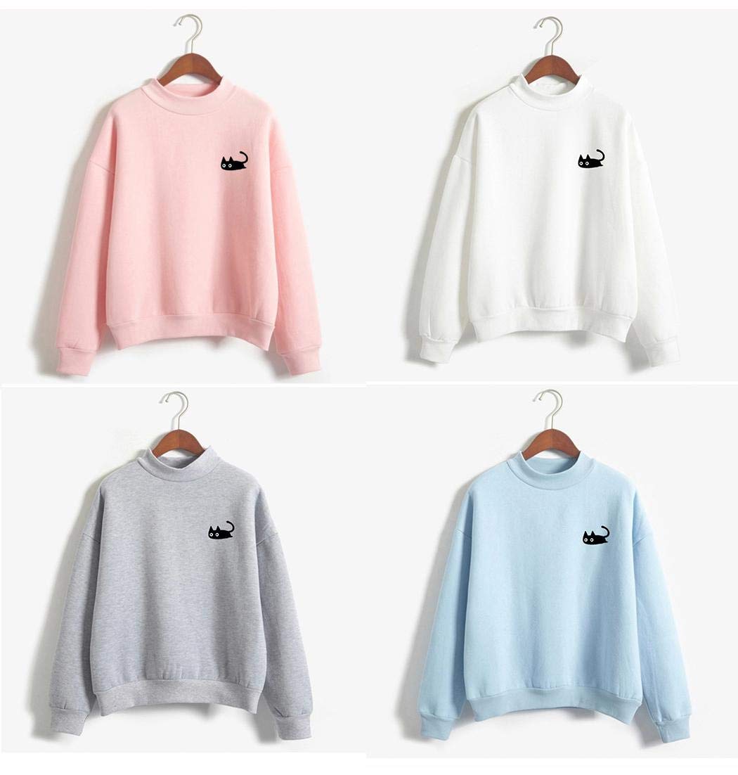 XioNiu Women Casual O-Neck Long Sleeve Cute Animal Print Embroidery Pullover Sweatshirt Fashion Hoodies White