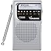 AM FM Battery Operated Portable Pocket Radio - Best Reception and Longest Lasting. AM FM Compact Transistor Radios Player Operated by 2 AA Battery, Mono Headphone Socket, by Vondior (Silver) primary