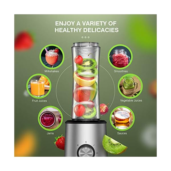 HadinEEon-Blender-Smoothie-Makers-Stainless-Steel-350W-3-Mode-Smoothie-Blender-Mixer-Personal-Blender-w-2-of-600ml-BPA-free-Tritan-Bottles-Silver HadinEEon Blender Smoothie Makers, Stainless Steel 350W 3-Mode Smoothie Blender Mixer Personal Blender w/ 2 of 600ml BPA-free Tritan Bottles, Silver