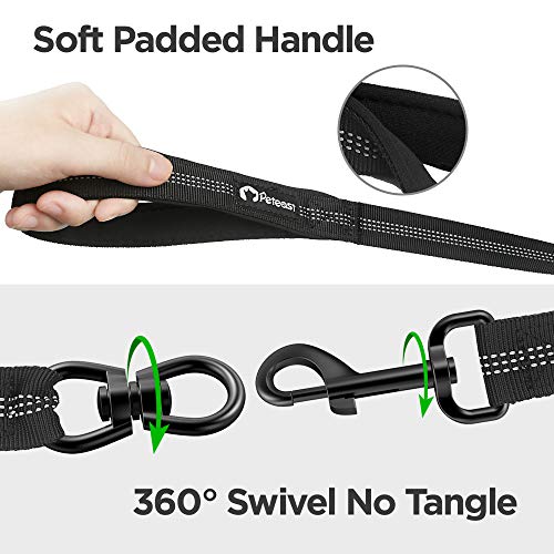 Peteast Double Dog Leash, Adjustable Heavy Duty Double Leash for Dogs Dual Dog Leash 360°Tangle Free & Soft Handle Two Dog Leash, Walking & Training Leash Two Dogs