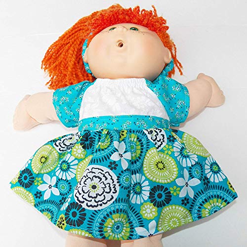 Cabbage Patch KIDS 16 inch Doll Clothes Blue Flower Dress and headband handmade- NO DOLL