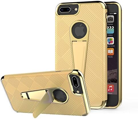 Elech iPhone 7 Plus Case, [Friction &amp; Drop Tested] Lightweight Slim Fit Anti-slip Plaid Shockproof Anti-Scratch Anti-fingerprint Protective Cover Case with Foldable Kickstand for iPhone 7 Plus (Gold)