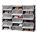 LANGRIA 18-Cube DIY Shoe Rack, Storage Drawer Unit Multi Use Modular Organizer Plastic Cabinet with Doors, Black and White Curly Pattern