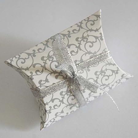 Pillow Boxes Pack Of 10 Pattern Patterned White Silver Organza
