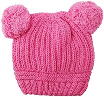 Slaxry Baby Boy Girl Beanie Double Pom Wool Hat Autumn Winter Warm Toddler Hat (Pink)