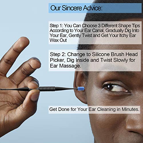 Ear Wax Removal Cleaner Tool Kit, FresherAcc 4 Types Earwax Remover Curette Picks Soft Reusable Silicone Stainless Ear Wax Removal System with Portable Storage Box for Men and Women (Blue & Rose Gold) - Thumbnail 6