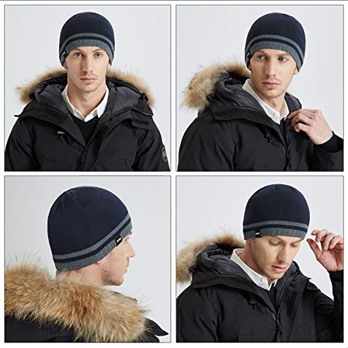 Bodvera Mens Winter Beanie Hat Warm Knit Cuffed Plain Toboggan Ski Skull Cap (Navy)