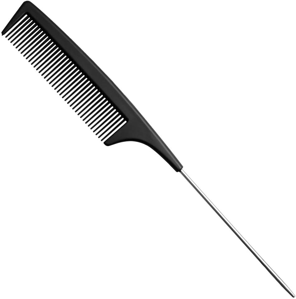 nuosen Fine Tooth Comb, Professional Carbon Fibre Metal Pin Tail Comb