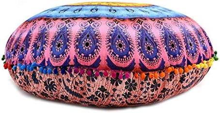 32 Inch Floor Pillow Cover Only Unique Design Brush Pant Bohemian Mandala Meditation Cushion Cover Seating Throw Pillows Case Hippie Decorative Boho Large Ottoman Home Decor Cases Round Pouf Ombre