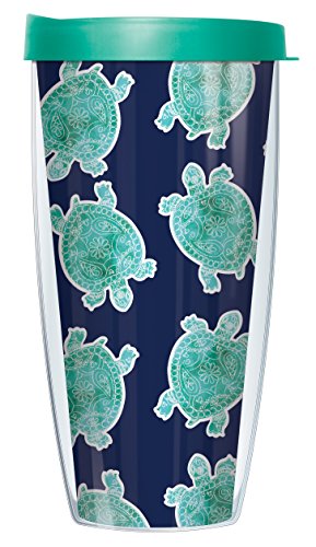 Sea turtles navy wrap super traveler 22 oz tumbler mug with lid