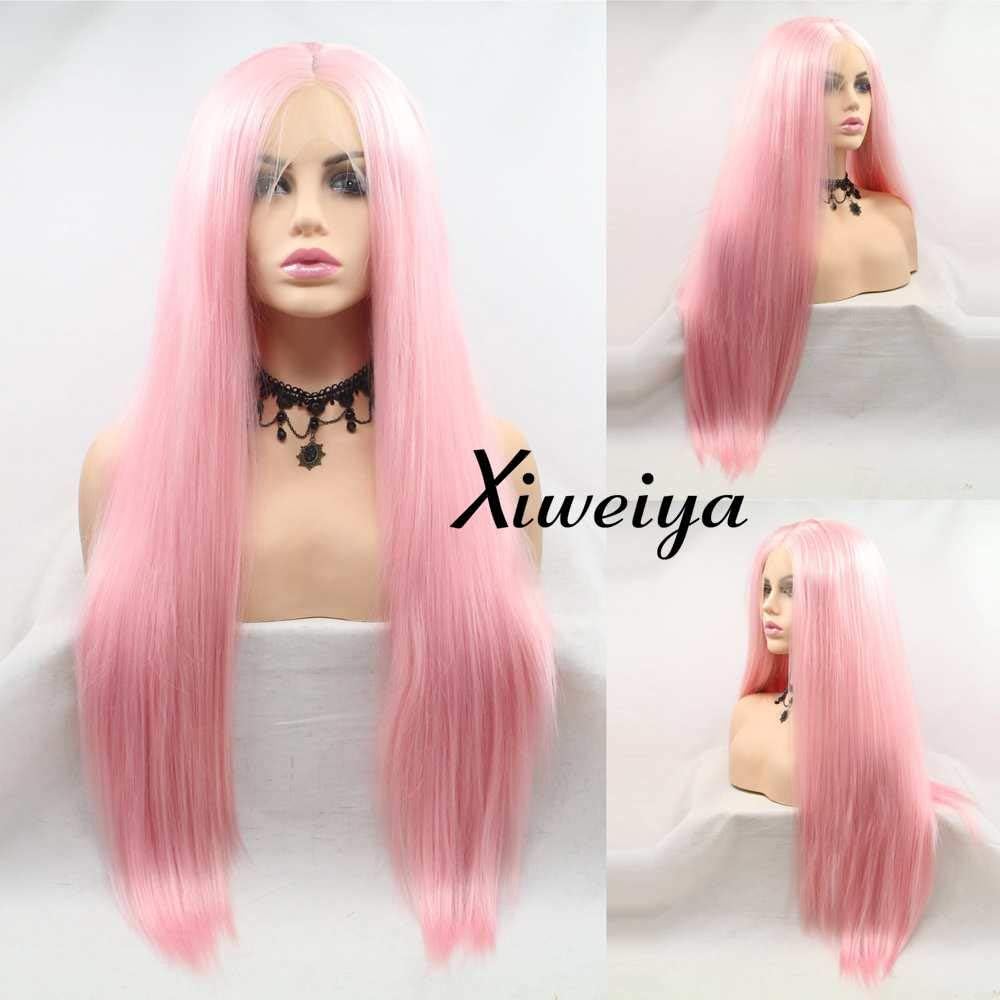 Xiweiya Long pink straight wig Synthetic Lace Front Wigs With Heat Resistant Fiber Pink