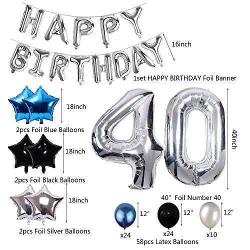 40th-Birthday-Decorations40-Birthday-Balloons-Party-Supplies-Happy-Birthday-Banner-Latex-Balloons-Foil-Star-Balloons-Blue-Black-81PCS