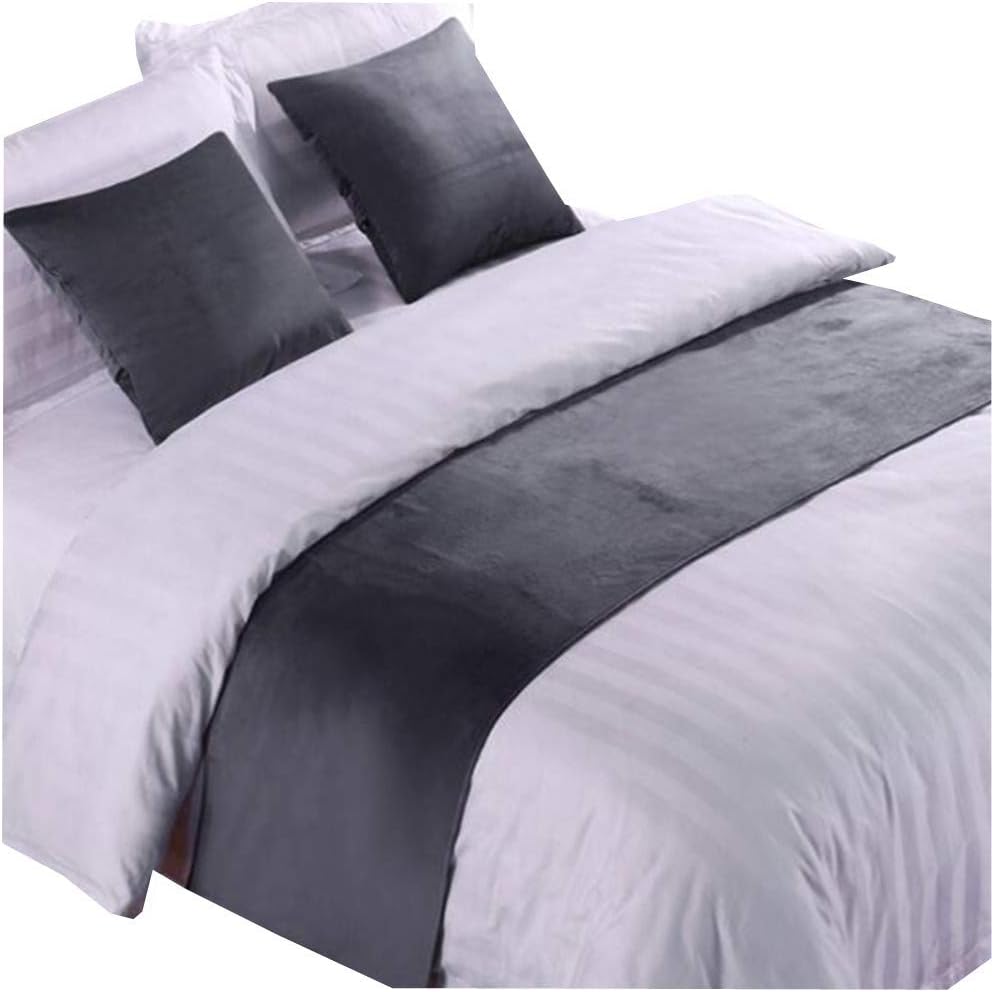 YIH 3 Piece Grey Velvet Bed Runner Scarf Pillow Cases Set, Home Hotel Decor Bed End Scarf, 1 Bed Runner + 2 Throw Pillow Case