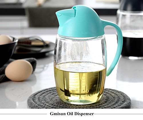 Olive Oil Dispenser Bottle with Automatic Cap 21oz Glass Oil and Vinegar Dispenser Bottle for Kitchen, No Drip Condiment Dispensing Cruet Container with Precise-Pour Spout Lovely Penguin Design(Green) - Thumbnail 2
