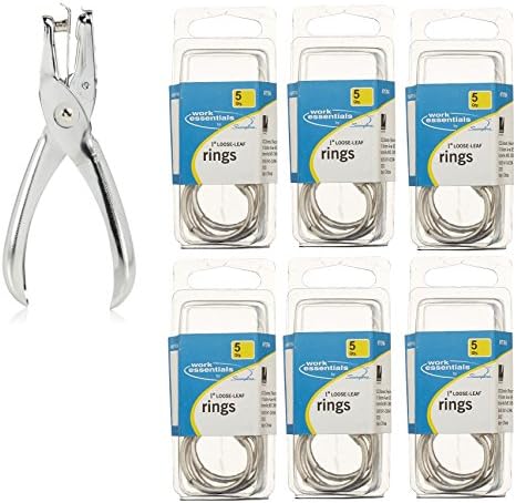Swingline 1 Hole Punch, 1/4" Holes, Hole Puncher, 5 Sheet Punch Capacity, Classic, Chrome (A7074005) and Swingline 1 Inch Loose Leaf Rings, 30 Count (S7071764)