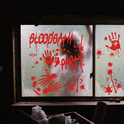 Hely Cancy Halloween Decorations Window Decals Wall Stickers Decor, 88 PCS Bloody Handprint Footprint Horror Bathroom Zombie Party Decorations Supplies,12 inches by 16 inches Sheet - Thumbnail 7