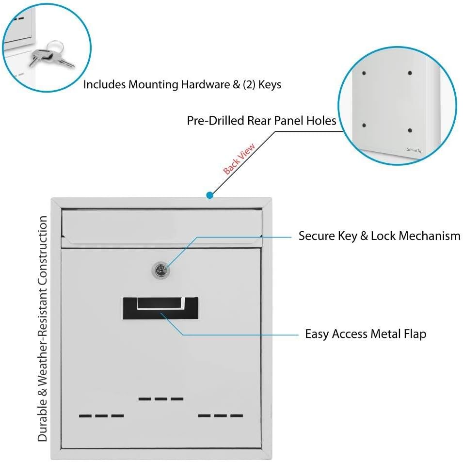 Modern Wall Mount Lockable Mailbox - Outdoor Galvanized Metal Key Large Capacity - Commercial Rural Home Decorative & Office Business Parcel Box Packages Drop Slot Secure Lock- Serenelife SLMAB04: Home Improvement