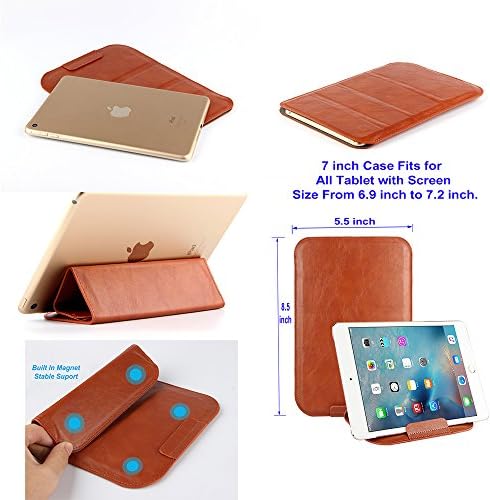 Stand Able Universal Cases with Fortune Tech Fold-Stand function fit for Screen Size: 6 in, 7 in, 8 in, 9.7 in, 10.1 in, 12.9 in Devices: HP, Dell, Ipad, Etc, All Brand Tablet, Note, - 7 in, Brown