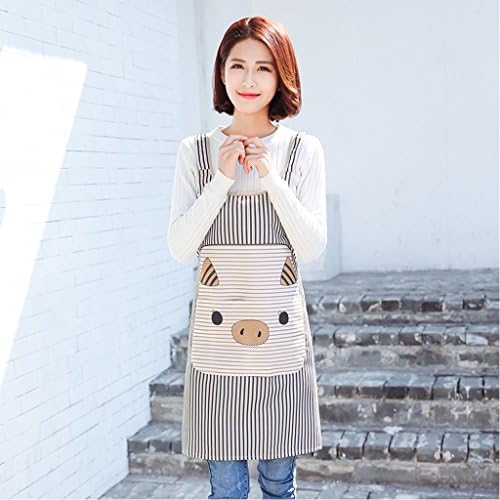 Wddwarmhome Kitchen Apron Korean Style Fashion Waterproof Lovely Pig Stripe Pattern Sleeveless Apron ( Color : Gray )