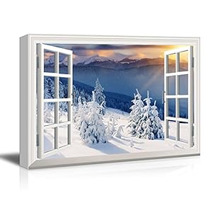 Window View Snow Covered Pine Tree Forest