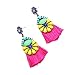 JUST N1 Short Tassel Drop/ Dangle Earrings with Rhinestones and Gold Tone Colorful