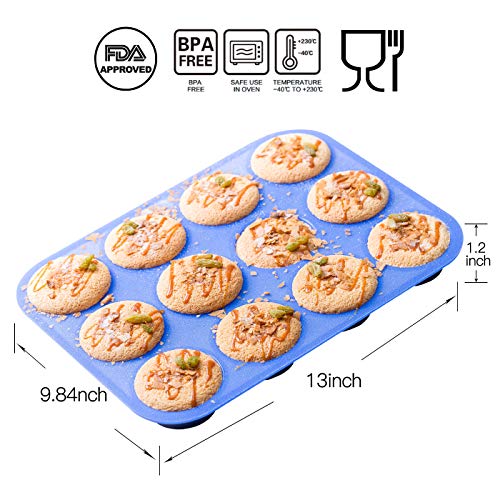 Aokinle Silicone Muffin Pan-Cupcake Baking Pan,12 Cup Bakeware Molds,Non-Stick BPA Free,Tray Tools