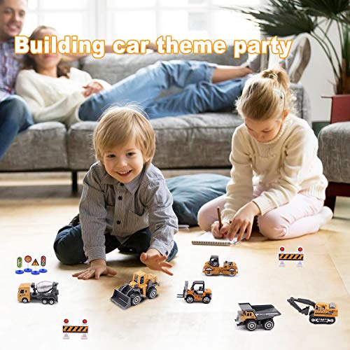 Alloy Construction Engineering Vehicle Toys set 12 PACK Stacker,Big forklift,Heavy duty roller,excavator,Heavy transport vehicle,Engineering mixer, Construction Traffic Sign mini Set for Kids Boys - Thumbnail 5
