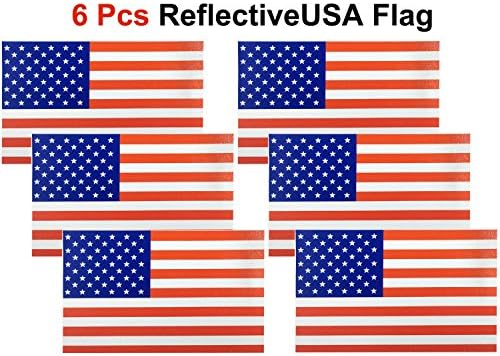 Reflective US Flag Decal Packs with Thin Blue Line for Cars &amp; Trucks, 5 x 3 inch American USA Flag Decal Sticker Honoring Police Law Enforcement 3M Vinyl Window Bumper Tape (6-PACK) (Red(6 Pack))