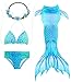 GALLDEALS 3pcs Swimmable Mermaid Tail for Kids Girls Princess Bikini Set Swimsuit Swimwear (No Monofin) (140cm(9-10Y), Turquoise Blue)
