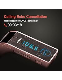 Bluetooth Transmisor FM, l design Wireless coche FM Adaptador Kit de Coche con USB de carga para coche para iPhone, Samsung, Sony y todos los otros teléfonos última intervensión 2 en 1 Stretching Cable USB, Rose gold
