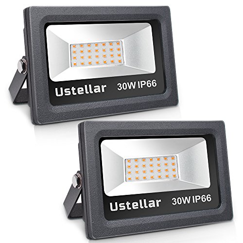 Ustellar 2 Pack 30W LED Flood Light, IP66 Waterproof, 2100lm, 150W Halogen Bulb Equivalent Outdoor Super Bright Security Lights, 2700K Warm White, Floodlight Landscape Wall Lights