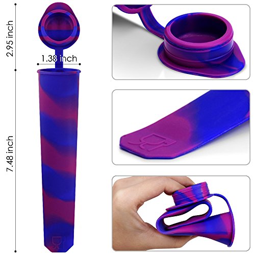 Silicone Ice Pop Molds Set of 6, maxin Mold Colored Rainbow Swirl Ice Popsicle Mold Maker with Attached Lids. (Asorted Color)