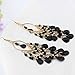 Amiley Fashion Women Long Boho Beaded Teadrop Tassels Ear Stud Hook Dangle Earrings Jewelry (Black)