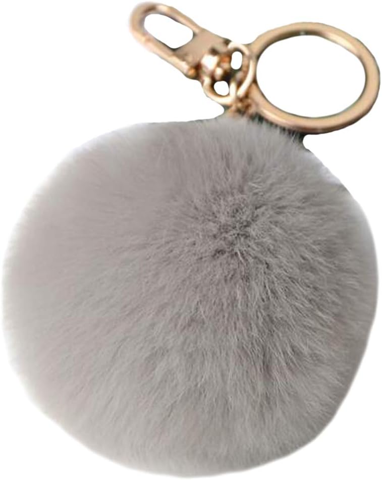 Valpeak 9.5cm Rabbit Fur Ball Pom Pom Keychain Fluffy Fur Keychain for Women Fur Pom Pom Key Chain(Light Pink)