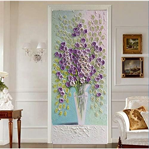 Door Sticker 3D Creative Lavender Vase Bonsai Simple Style For Home Bedroom Retro Door Renovation Self-Adhesive Wallpaper Decal